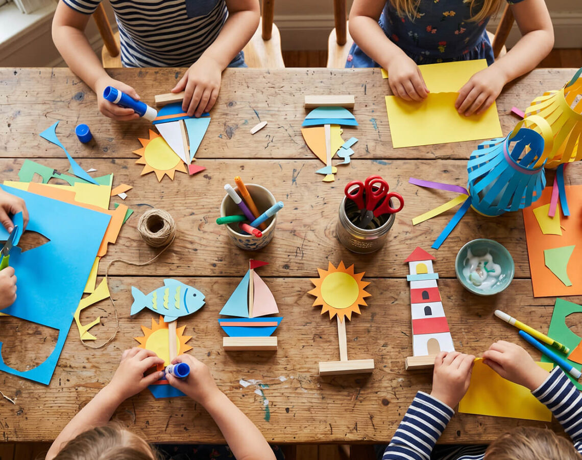 Bastelnde Kinder bei den Sommeraktionen im Haerder Center Lübeck